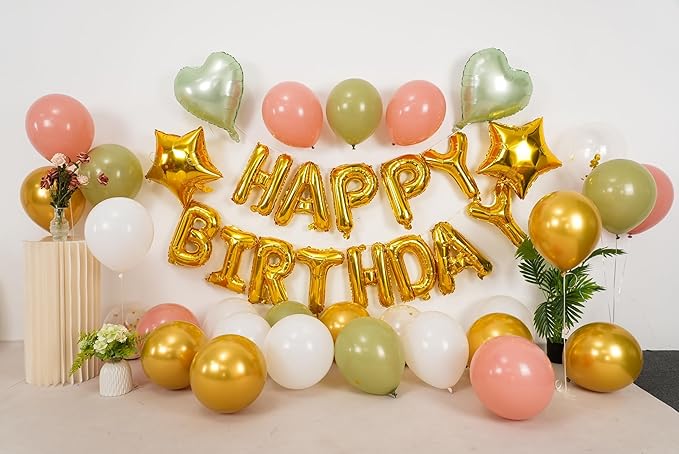 Sage Green and Dusty Pink Birthday Decorations for Girls,Green and Pink Balloons Gold Happy Birthdays Balloon Banner Confetti Balloons for Women Girls Adults Birthday Baby Shower Party Decorations