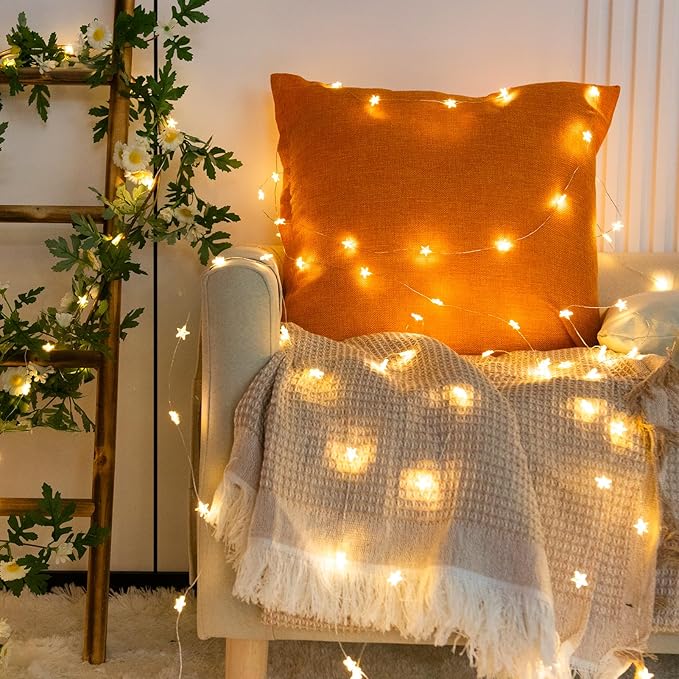 Star String Lights Plug in,40FT 120 LEDs Star Fairy Lights,Waterproof Starry Light with 8 Modes Remote for Outdoor Indoor Christmas Wedding Garden Ramadan Decor,Silver Wire,Warm White