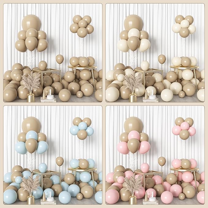 Amandir 153pcs Light Brown Balloons Arch Garland Kit Different Sizes 18 12 10 5 Inch Cream Beige Ivory Nude Neutral Boho Tan Balloon for Birthday Wedding Anniversary Gender Reveal Party Decorations