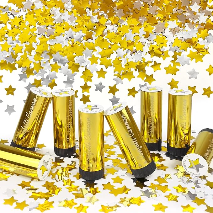 Confetti Poppers Cannons for Wedding Birthday Graduation Baby Shower Anniversary Christmas New Year's Kids Fun Party Supplies Decorations and Favors (Gold Silver)