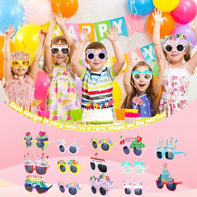 14 Pack Birthday Glasses Funny Plastic Birthday Eyeglasses Happy Birthday Party Sunglasses for Birthday Party and Photo Booth Props
