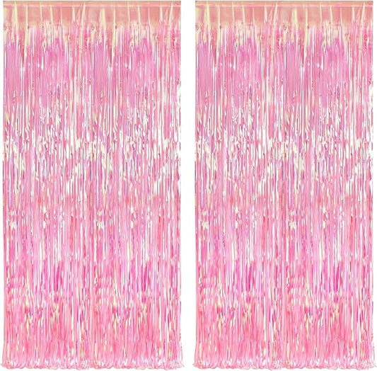 KatchOn, XtraLarge Iridescent Pink Streamers for Party Decorations - 3.2x8 Feet Pack of 2, Pink Backdrop for Mothers Day Decorations, Bachelorette Party Bridal Shower Gender Reveal Pink Birthday Decor