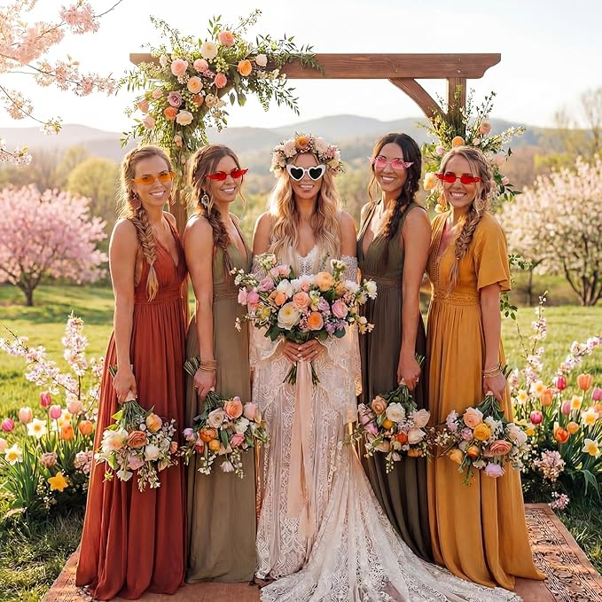 Tellegloww 10 Pairs Bachelorette Party Sunglasses 1 Heart 9 Fire Flame Shaped Sunglasses Fun Trendy Transparent Sun Glasses for Bride Bridesmaids Bachelorette Wedding Party Gifts