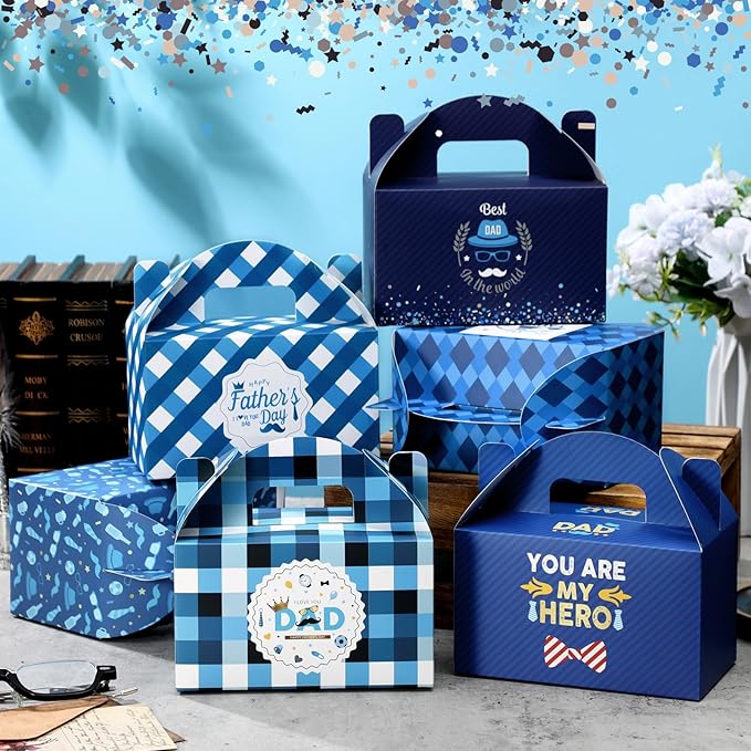 Dunzoom 100 Pcs Father's Day Gift Boxes Happy Father's Day Party Supplies Blue Goodie Candy Boxes Holiday Paper Gift Container for Dad's Birthday Decoration