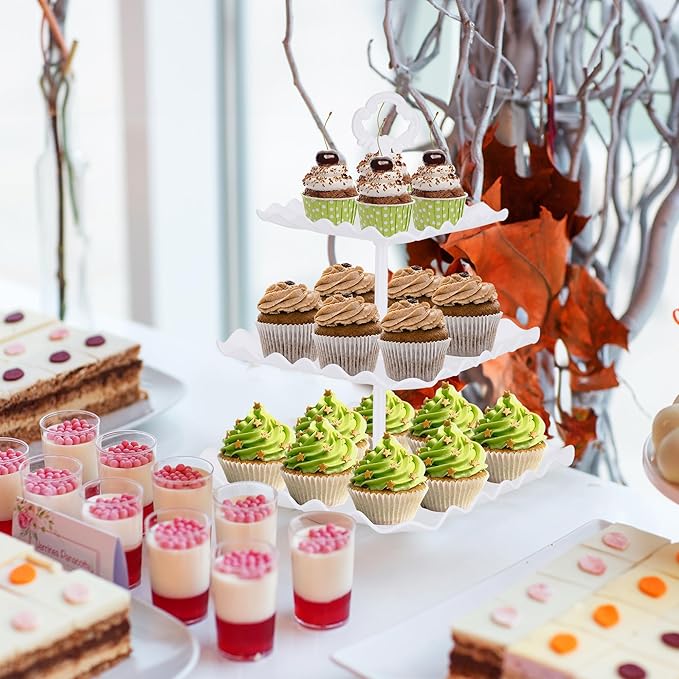 6 Pcs Dessert Table Display Set - 2 X Cupcake Stand Holder/Cup Cake Tier Tower & 4 X Serving Tray Combo for Tea Party, Birthday, Baby Shower (Square Pure White)