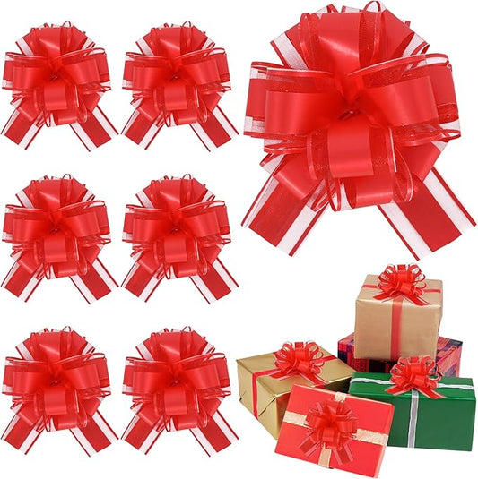 6pcs 7 Inch Pull Bows Red Gift Wrap Bows for Gift Wrapping, Ribbon, Basket, Flower, Christmas, Mother's Day, Valentine's Day, Birthday Party Decorations