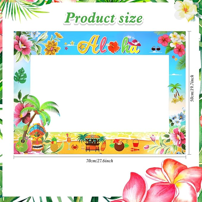 PHOGARY 13PCS Luau Photo Booth Props with 1PCS Hawaii Aloha Photo Frame Photo Props, Summer Photo Booth Props Kit for Hawaiian Tropical Luau Summer Pool Beach Birthday Party Decorations Supplies