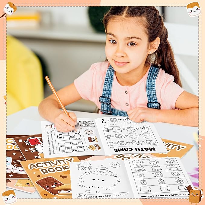 Marshmallow Activity Books for Kids-48 Pcs Marshmallow Mini Game Coloring Books Set Bulk Mazes Word Research Word Scramble Games for Birthday School DIY Activity Supplies Goodie Bags Stuffer