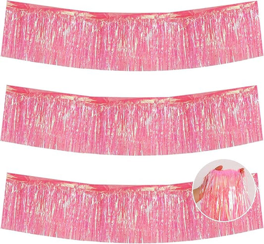 BEISHIDA 3 Packs Metallic Foil Fringe Garland Shining Pink Wall Hanging Tinsel Fringe Banners for Car Floats Bridal Shower Wedding Birthday Easter Graduation Holiday Party Decoration(30 Feet)