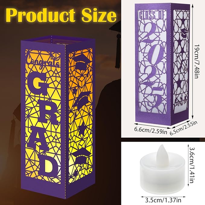 Rossesay 12 Pcs Graduation Table Centerpieces Boxes Class of 2026 Graduation Lanterns for Centerpieces with LED Candles Congrats Grad School College Photo Props for Party Table Decoration (Purple)