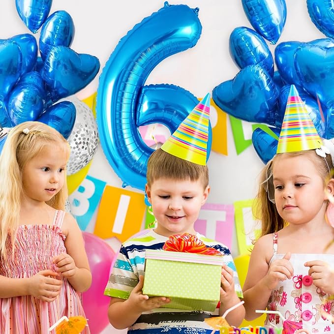 Blue Number 6 Balloon 40 Inch, Big Large Foil Helium Number Balloons, Jumbo Giant Mylar Number 6 Balloons for 6 Year Old Birthday Party Decorations Supplies Anniversary Celebration