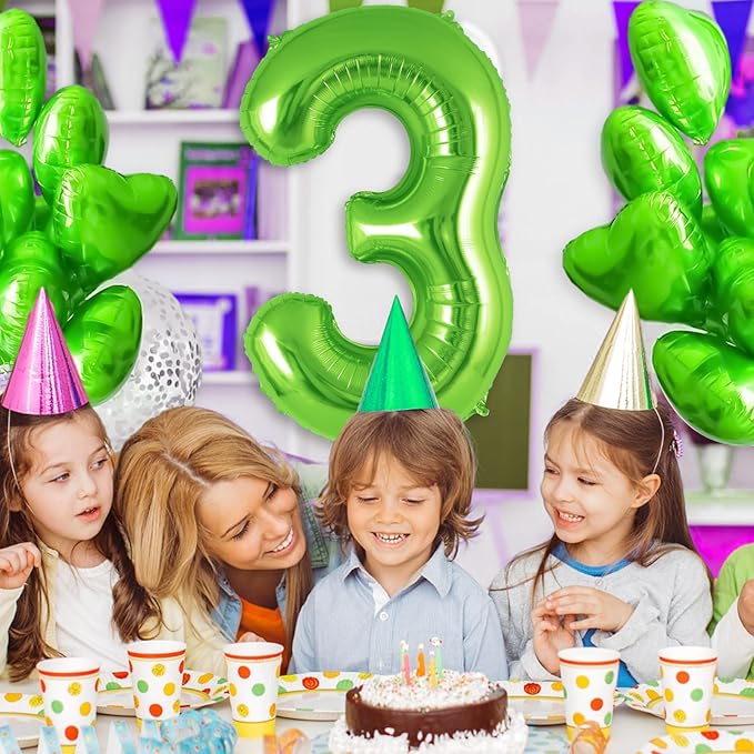 Green Number 3 Balloon 40 Inch, Big Large Foil Helium Number Balloons, Jumbo Giant Mylar Number 3 Balloons for 3 Third Birthday Party Decorations Supplies Anniversary Celebration