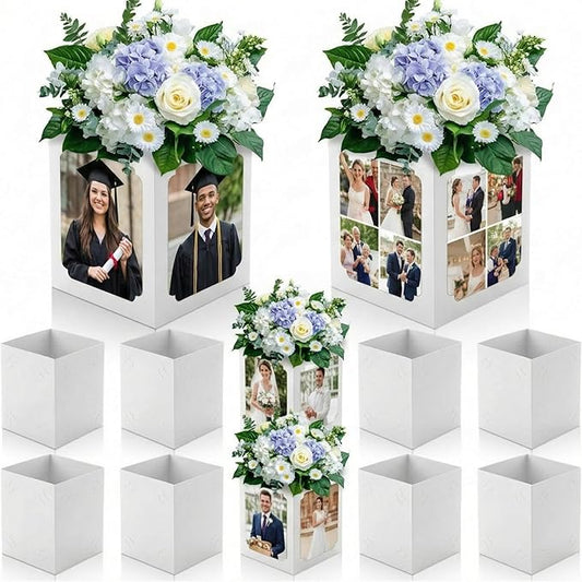 Spiareal 6 Pcs Graduation Box Centerpieces for Table 6/7 Inch Photo Frame Display Congrats Grad Party Favor Gift Picture Table Box Photo Props Frame for Graduation Decoration(White)