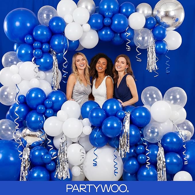 PartyWoo Blue Balloons 140pcs Different Sizes of 18 12 10 5 Inch Navy Blue Balloon Arch Kit Garland for Birthday Gender Reveal Baby Shower Graduation Retirement Bachelorette Party Decorations Blue-Y59