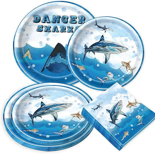 Shark Paper Plates and Napkins Disposable Under the Sea Shark Baby Shower Decorations 60Pcs Beach Plates Napkins Ocean Beach Birthday Party Supplies