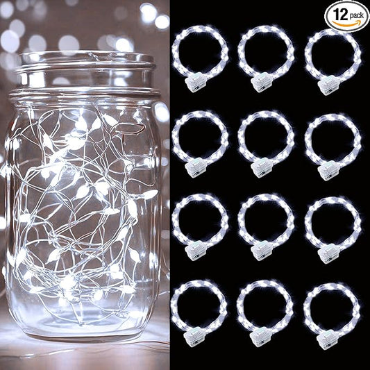 pozzolanas 12 Pack White Battery Operated String Lights - 7ft Waterproof Fairy Lights with 20 LEDs for Home, Mason Jar, Party, Wedding, Halloween, Christmas Decorations