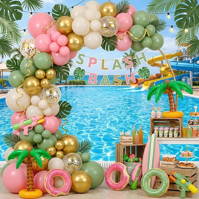 RUBFAC Pink and Sage Green Balloons, Party Easter Balloons Metallic Gold Confetti Balloon for Fairy First Birthday Tea Party Decorations