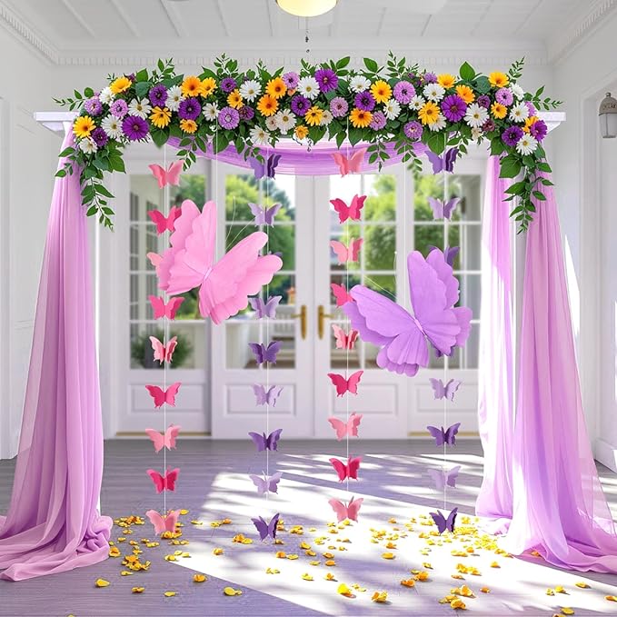 Butterfly Decorations with 20 Inch Large Hanging Butterflies and Butterfly Garland, Purple Butterfly Party Decortions for Birthday, Baby Shower Wedding Showcase Decoration Supplies