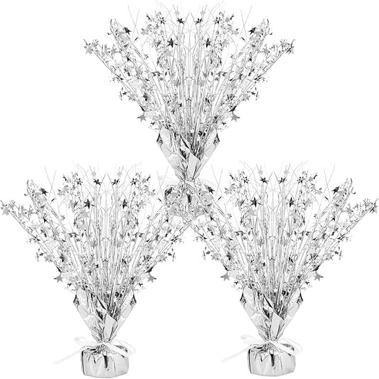 Crowye 3 Pieces Metallic Foil Spray Centerpiece Birthday Table Decoration Star Burst Centerpieces Graduation Table Decor for Birthday 2026 Party Holiday(Silver)