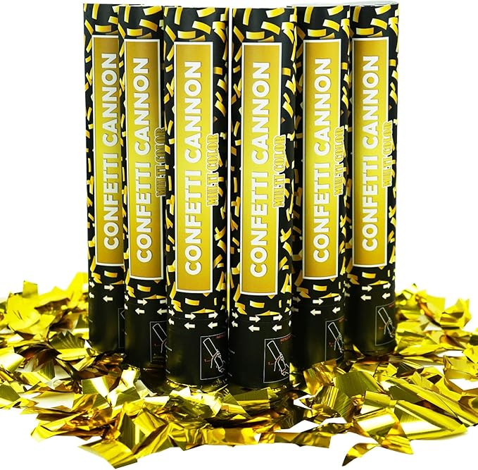 Confetti Cannon Gold Party Poppers - 6 Pack 12 Inch Confetti Poppers for Wedding Celebration Birthday Party Celebration Baby Shower Decorations Christmas New Year Graduation