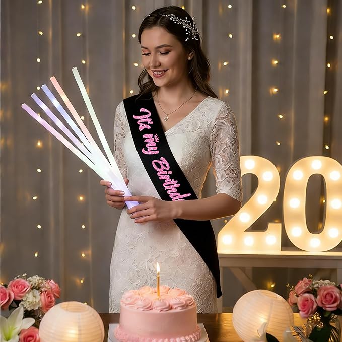 It's My Birthday Sash Black with Glitter Pink Letters Happy Birthday Sash for Women Girl Bday Gift Ideas Party Favors