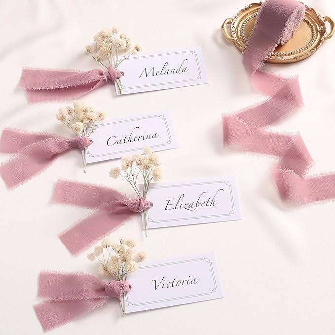 DORIS HOME Mauve Chiffon Ribbon for Flower Bouquet, 1" x21Yd Fabric Ribbon for Gift Wrapping, Handmade Frayed Ribbon for Wedding Invitations/Christmas Decorations