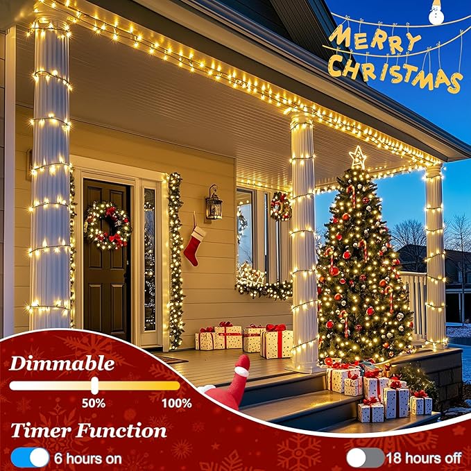 300 LED Christmas Tree Lights, Connectable Christmas Lights Indoor with Timer Memory & Dimmable & 12 Modes, 75FT Mother's Day Decoration Fairy String Lights for Outside Bedroom Patio, Warm White