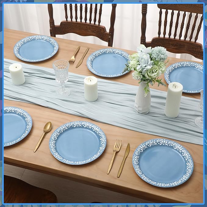 Yungyan 100 Pcs 9 Inch Blue Cielito Lindo Party Decoration Cielito Lindo Paper Plates Platos De Barro Mexican Plates for Baby Shower Talavera Wedding