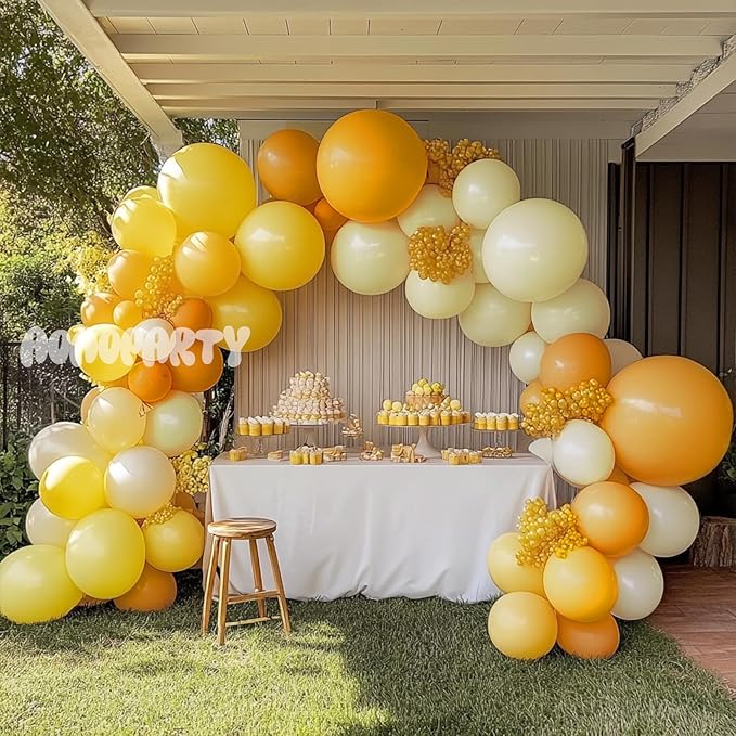 Yellow Balloons Garland Arch Kit Different Sizes Pack 150Pc 18Inch 10Inch 5Inch Latex Pastel Mustard Yellow Balloons for Graduation Easter Birthday Party Decorations