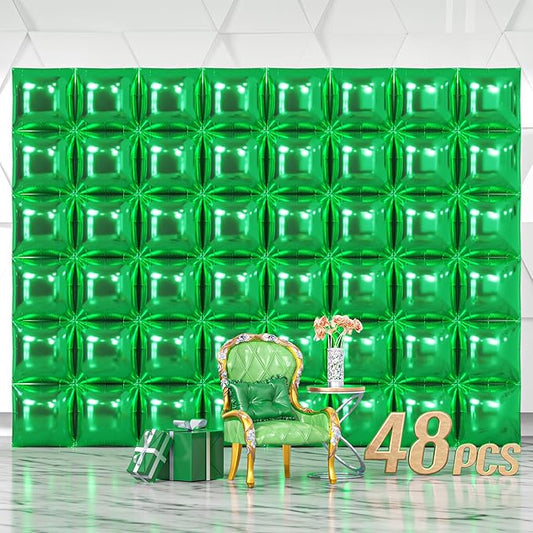 NISOCY 48PCS Green Square Foil Balloons Wall Backdrop Double Sided Green Christmas Balloons Tunnel Arch Kit for Baby Shower Birthday Anniversary Summer Party Decoration