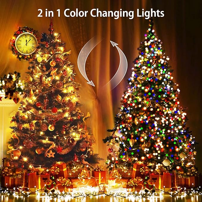 JMEXSUSS 600 LED Color Changing String Lights Plug in, 168FT Warm White & Multicolor Christmas Lights with Remote, Christmas String Lights Outdoor Waterproof Clear Wire for Tree Xmas Decor