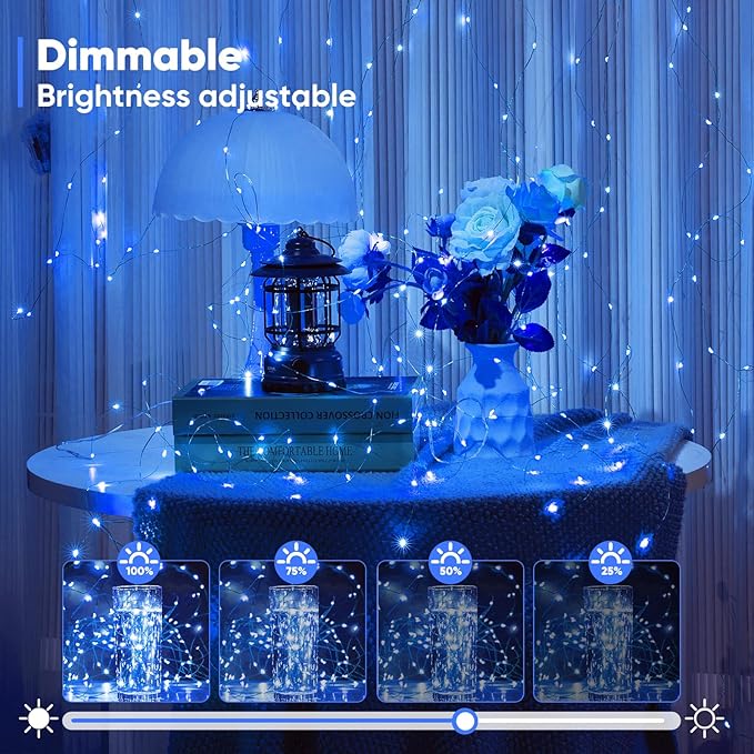 Ariceleo 4 Pack 32.8 Ft. Battery Operated Outdoor String Lights with Remote & Timer, LED Blue Fairy Lights, Waterproof Twinkle Lights for Bedroom, Dorm, Mason Jar, Wedding, Party, Christmas