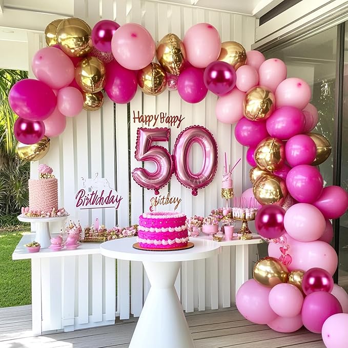 RUBFAC Pink Balloons Set, Hot Pink Latex Party Balloons Kit 65pcs for Birthday, Wedding, Baby Shower, Mother's Day, Party Decoration