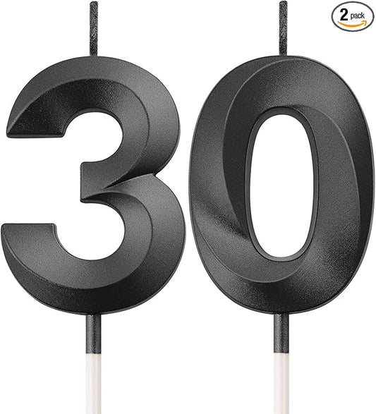 BBTO 30th Birthday Candles Number Candles Cake Topper Decoration for Birthday Wedding Anniversary Celebration Supplies(Black)