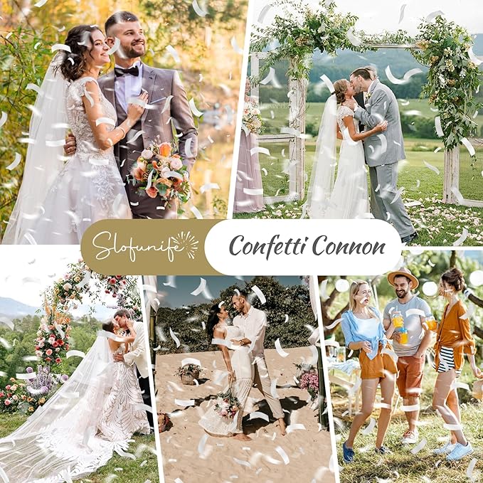 6 Pack White Confetti Poppers,Confetti Cannon,12 Inch Party Poppers Confetti Shooters Launches 20-25FT Biodegradable Party Poppers for Wedding,Engagement,Birthday,Celebrations