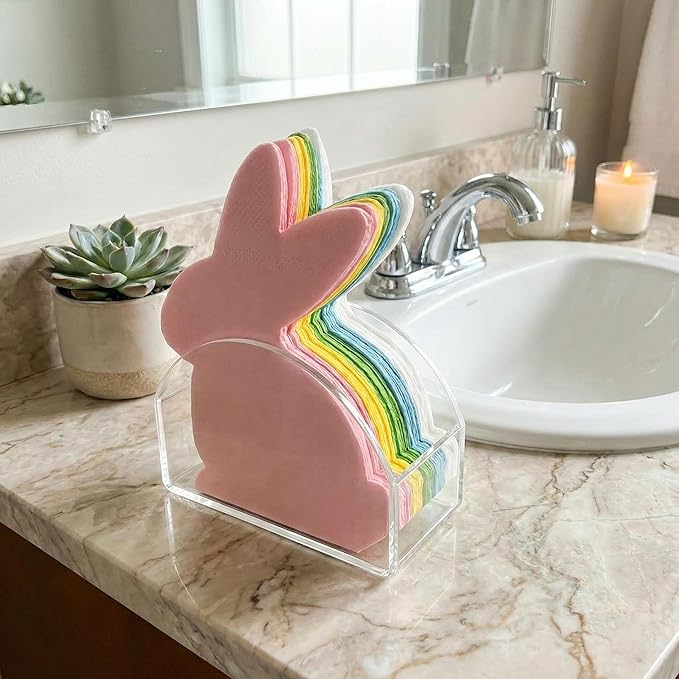 50 Pcs Bunny Die-Cut Party Napkins, 5 Pastel Colors Paper Napkins Disposable, Beverage Lunch Napkins for Birthday, Baby Shower, Tea Party