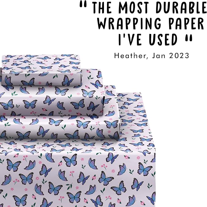 Central 23-6 Wrapping Paper Sheets - Purple Butterflies - GiftWrap for Girls Women - Birthday Gift Wrap - Recyclable - Made in the UK