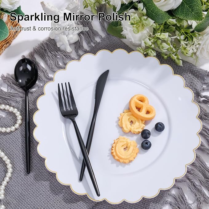 Supernal 360pcs Black Plastic Silverware,Heavy Duty Black Plastic Utensils, Disposable Cutlery Set Includes Disposable Knives,Forks and Spoons Silverware Set for Parties,Weddings & Birthday