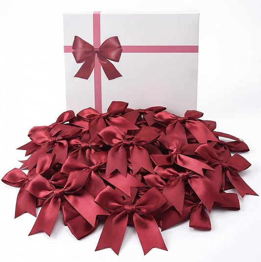 Red Gift Wrap Bows – 50pcs 3.3 Inch Elegant Satin Bows for Gift Wrapping, Wedding Decor, Baby Shower, Party Decorations, Birthday, Easter, Christmas, Anniversary, DIY Crafts, Gift Bags