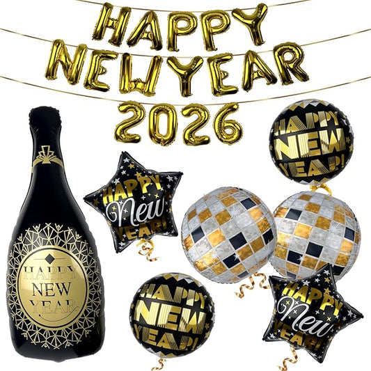 2026 Balloons, Giant 40in New Years Eve Balloon Kit for Happy New Year Decorations 2026, NYE Balloons, NYE Decorations, New Years Eve Party Supplies 2026
