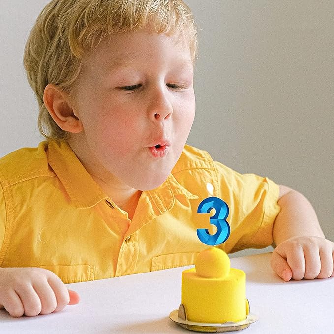 Number Birthday Candles(12 Candle Blue) 3D Diamond Shape Number Happy Birthday Cake Candles for Birthday Party Wedding Decoration Reunions Theme Party