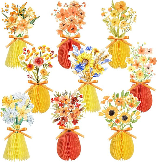 9 Pcs Wildflowers Honeycomb Centerpieces Fall Wildflower Theme Table Centerpieces Wildflower Birthday Table Decorations for Thanksgiving Holiday Party Supplies Home Decor