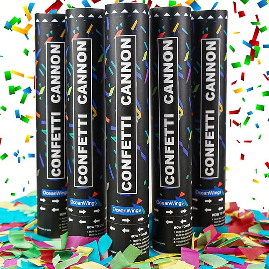 Biodegradable Confetti Cannon Party Poppers - 5 Pack Party Poppers Confetti Shooters for Birthday Graduation Wedding New Years Eve Celebration Office Prank, Large Confetti Cannon