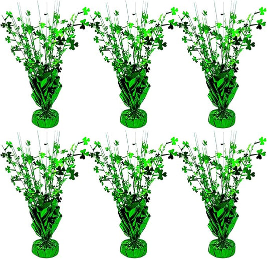 FUBININA 6 PCS St Patrick's Day Decoration Glitter Shamrock Metallic Foil Spray Centerpieces Lucky Clover Green Tabletop Decor for Irish St Patty's Day Birthday Wedding Home Party Supplies