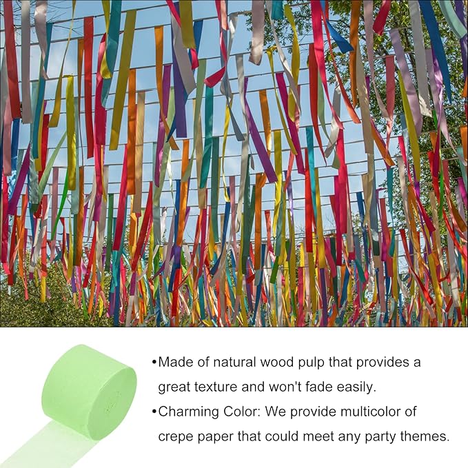 Crepe Paper Roll, Fruit Green Crepe Paper Streamers Sheets, [for Party Streamer Decorations, Birthday Party] - 1.8 Inch x 82 ft / 2 Roll