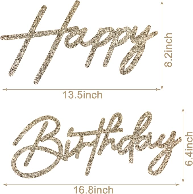 Happy Birthday Sign for Backdrop - Glitter Champagne Gold Felt 'Happy Birthday' Letter Sign for Balloon Arch Backdrop Decorations