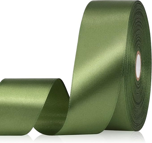 Olive Green Ribbon 1-1/2 Inch, 60 Yards Dark Green Satin Ribbon for Gift Wrapping, Fabric Ribbon for Flower Bouquet Crafts Wedding Christmas Halloween