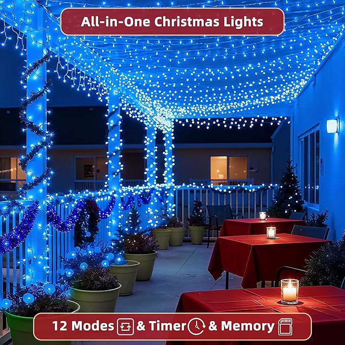 470FT Christmas Lights Outdoor, 1500 LED Christmas Tree Decoration Lights with 12 Modes & Timer Memory, Dimmable Plug in Waterproof LED Xmas Light for Yard Trees Wedding Party Holiday Blue