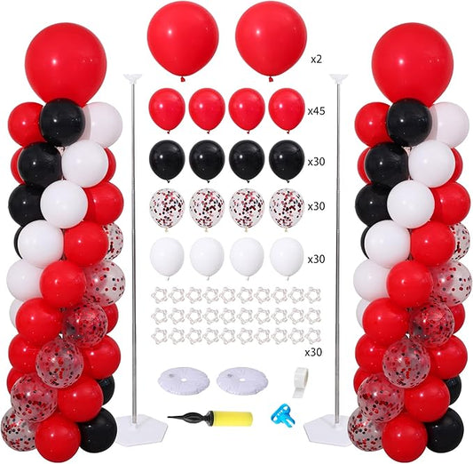 Red and Black White Balloon Column Stand Kit Set of 2 with 135PCS Red and White Black Balloon Arch Kit Balloon Towers for Valentine's Day Graduation Casino Night Cars Birthday Party Decorations
