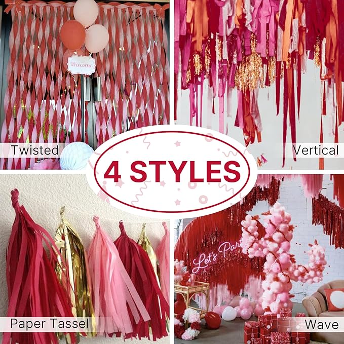 PartyWoo Gold and Burgundy Crepe Paper Streamers 10pcs 820ft Pack of Gold and Maroon Crepe Paper Streamers for Graduation Wedding Birthday Bachelorette Citizenship Strawberry Theme Party Decorations